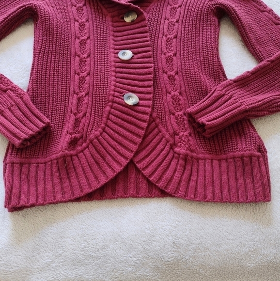 G.H. Bass Maroon Cable Knit Rounded Front Hem Cardigan Sz M - Picture 5 of 14